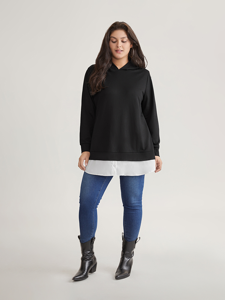 Plus Size Women Dailywear Plain Contrast Regular Regular Sleeve Long Sleeve Hooded Casual Sweatshirts BloomChic 