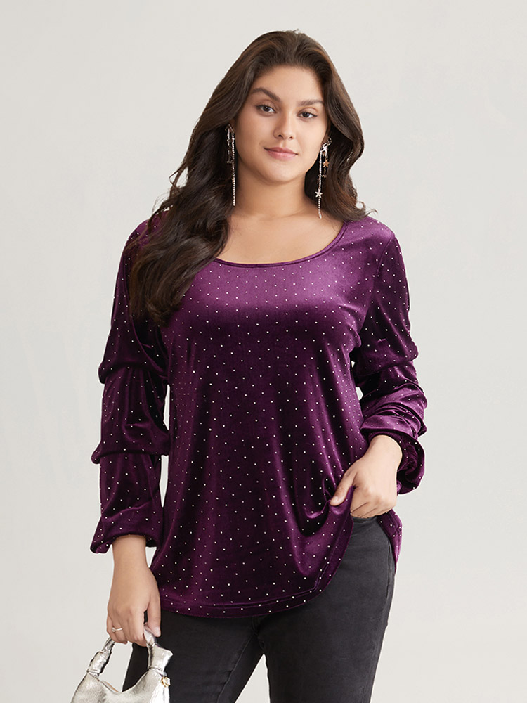 Plus Size Women Dailywear Plain Elastic cuffs Regular Sleeve Long Sleeve Round Neck Elegant T-shirts BloomChic 