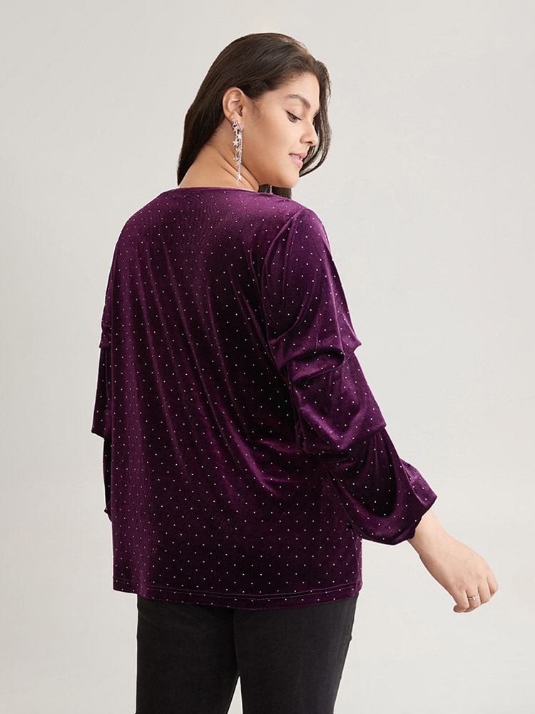 Plus Size Women Dailywear Plain Elastic cuffs Regular Sleeve Long Sleeve Round Neck Elegant T-shirts BloomChic 