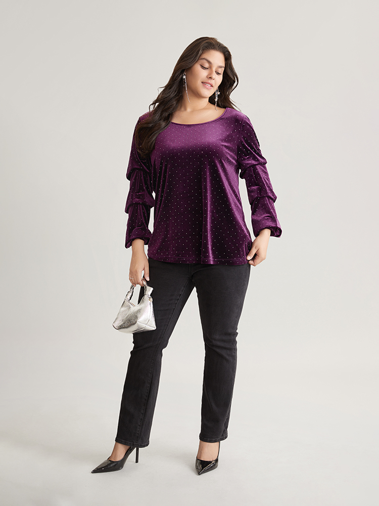 Plus Size Women Dailywear Plain Elastic cuffs Regular Sleeve Long Sleeve Round Neck Elegant T-shirts BloomChic 