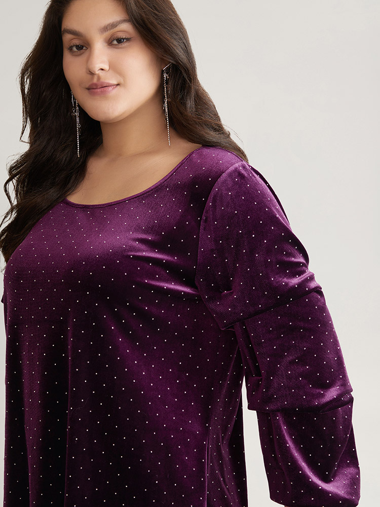Plus Size Women Dailywear Plain Elastic cuffs Regular Sleeve Long Sleeve Round Neck Elegant T-shirts BloomChic 
