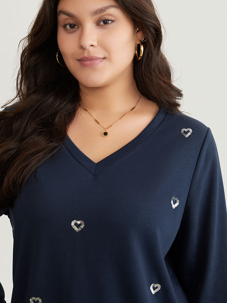 Plus Size Women Dailywear Galaxy Sequin Regular Regular Sleeve Long Sleeve V-neck Elegant Sweatshirts BloomChic 