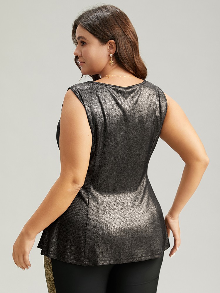 Plus Size Luxe V Neck Glitter Tank Top Women Silver Casual Plain V-neck Festival-Christmas Tank Tops Camis BloomChic 22-24/3X 