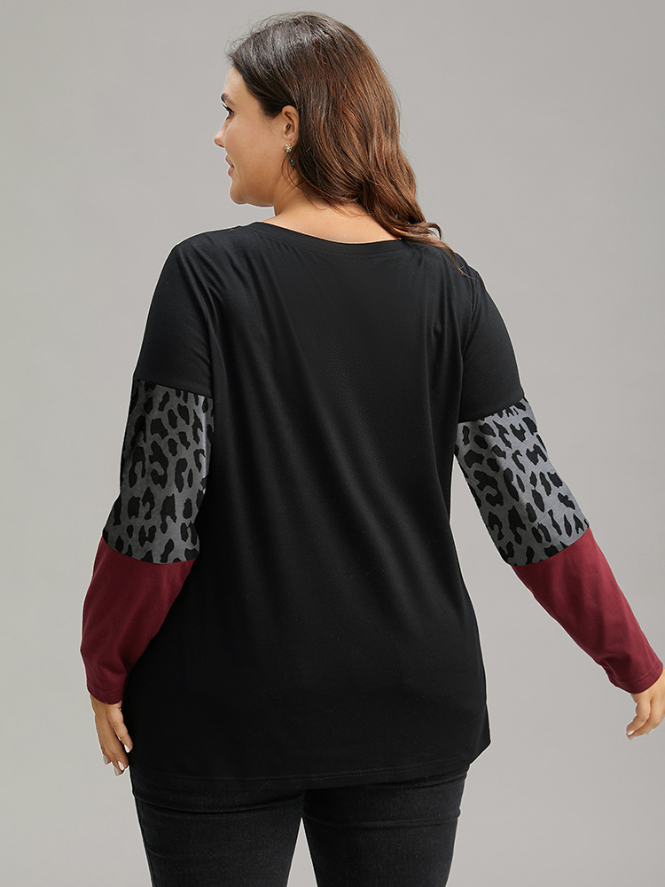 Plus Size Plaid Contrast Patchwork Round Neck T-shirt Multicolor Women Casual Contrast Plaid Round Neck Everyday T-shirts BloomChic 30/6X 
