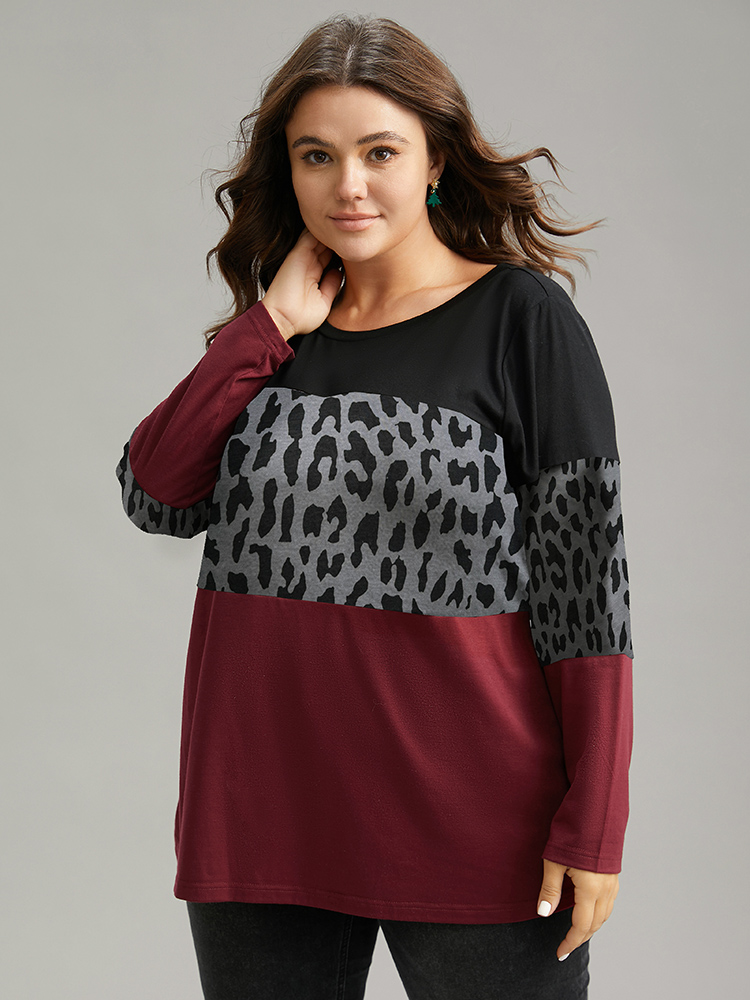Plus Size Plaid Contrast Patchwork Round Neck T-shirt Multicolor Women Casual Contrast Plaid Round Neck Everyday T-shirts BloomChic 30/6X 
