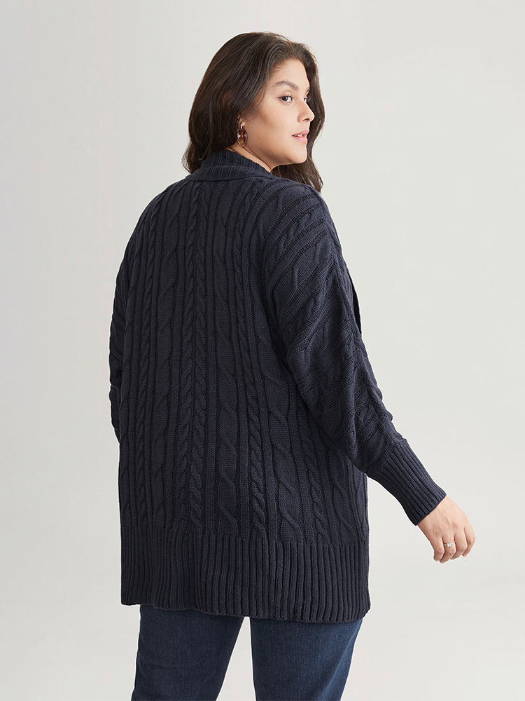 

Plus Size Solid Cable Knit Texture Arc Hem Dolman Sleeve Cardigan Midnight Women Casual Loose Long Sleeve Dailywear Cardigans BloomChic