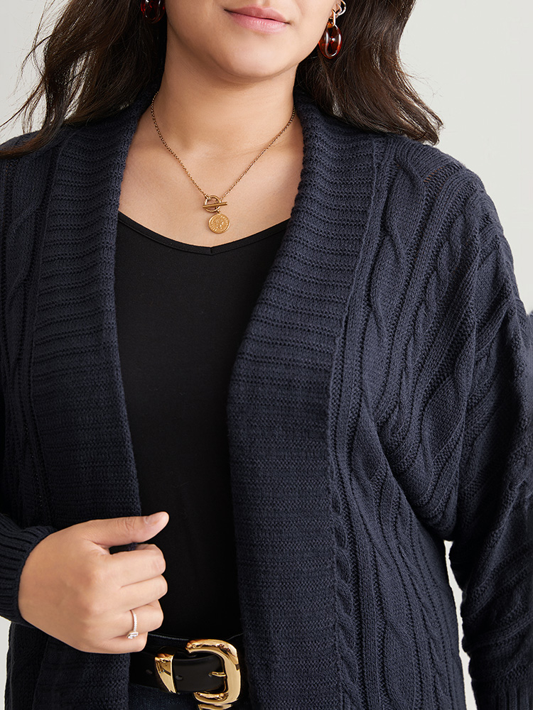 Plus Size Cardigans | Solid Cable Knit Texture Arc Hem Dolman Sleeve Cardigan | BloomChic 