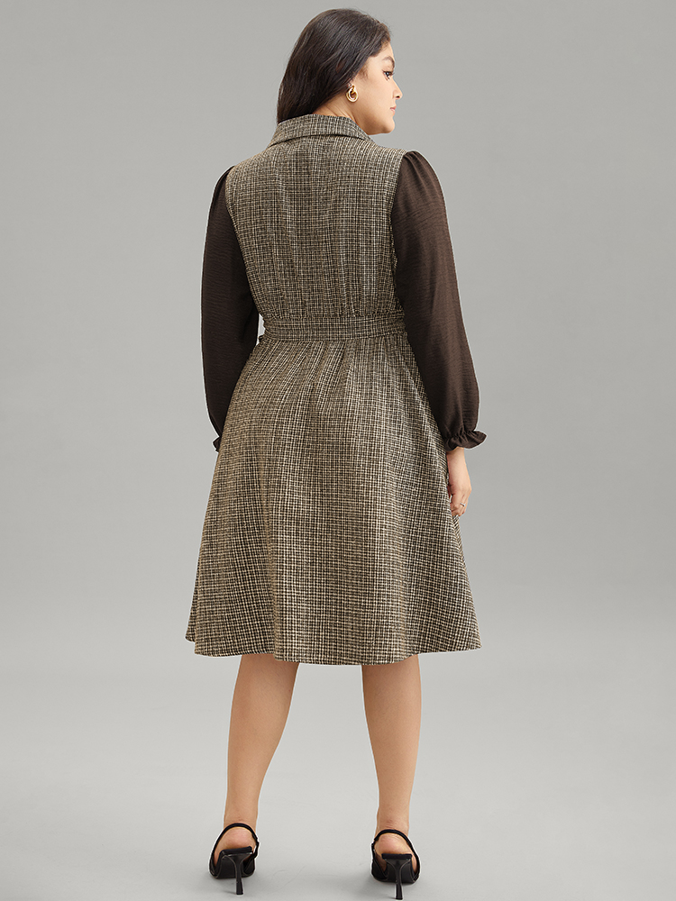 

Plus Size Tweed Suit Collar Belted Button Detail Dress DarkBrown Women Office Texture Suit Collar Long Sleeve Curvy Midi Dress BloomChic