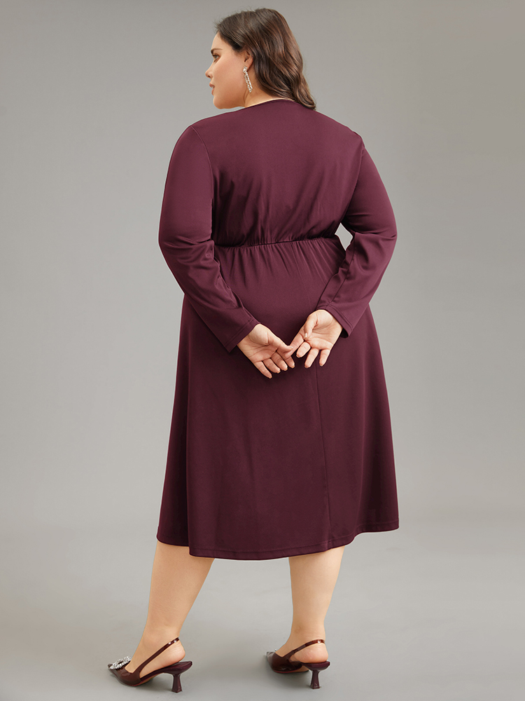 

Plus Size Plain Sequin Patchwork Elastic Waist Dress Burgundy Women Glamour Sequin Square Neck Long Sleeve Curvy Midi Dress BloomChic