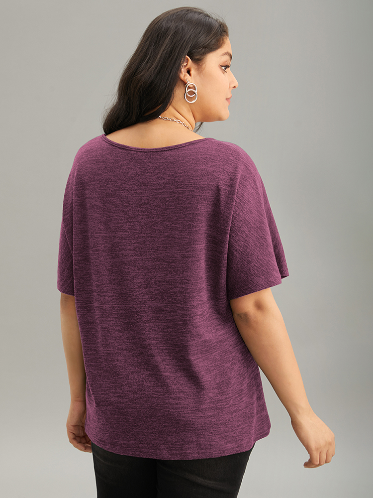 Plus Size Solid Heather V Neck Dolman Sleeve T-shirt DustyPink Women Casual Plain Plain V-neck Everyday T-shirts BloomChic 12/L 