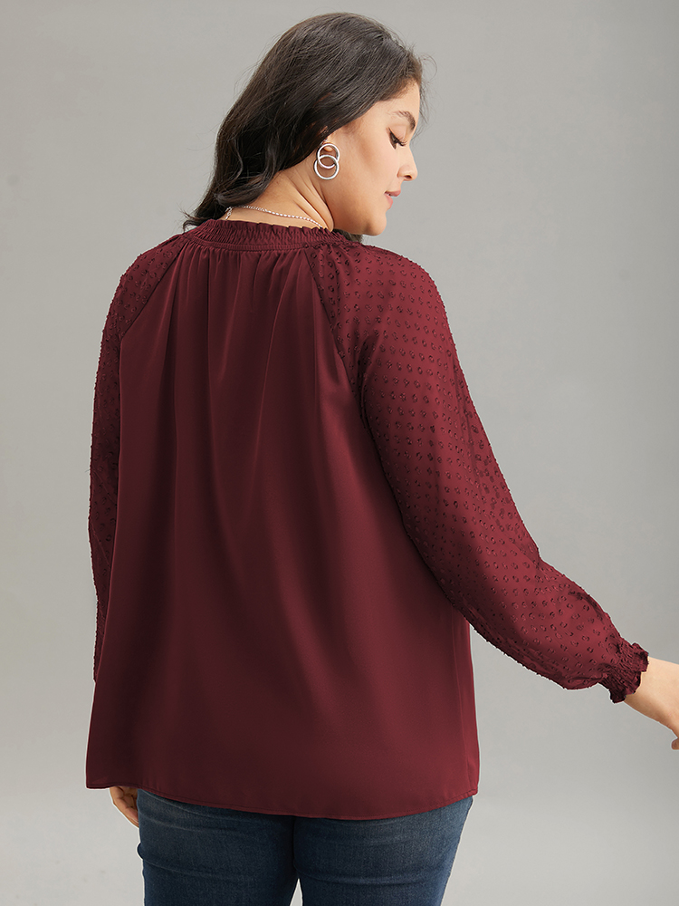 

Plus Size Scarlet Static-Free Solid Shirred Mesh Texture Keyhole Blouse Women Office Long Sleeve Keyhole Cut-Out Dailywear Blouses BloomChic