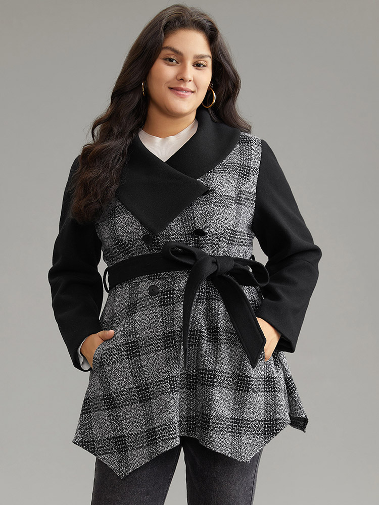 Plus Size Women Dailywear Plaid Belted Pocket Casual Coats BloomChic 