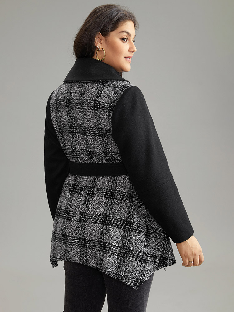 

Plus Size Plaid Belted Lapel Collar Button Up Coat Women Black Casual Belted Ladies Dailywear Winter Coats BloomChic