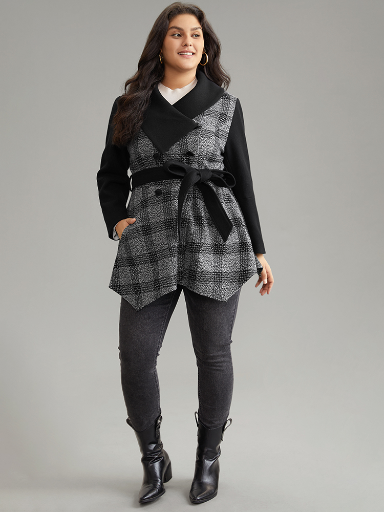 Plus Size Women Dailywear Plaid Belted Pocket Casual Coats BloomChic 