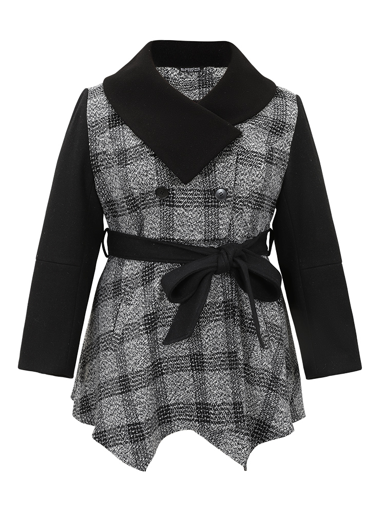 Plus Size Women Dailywear Plaid Belted Pocket Casual Coats BloomChic 