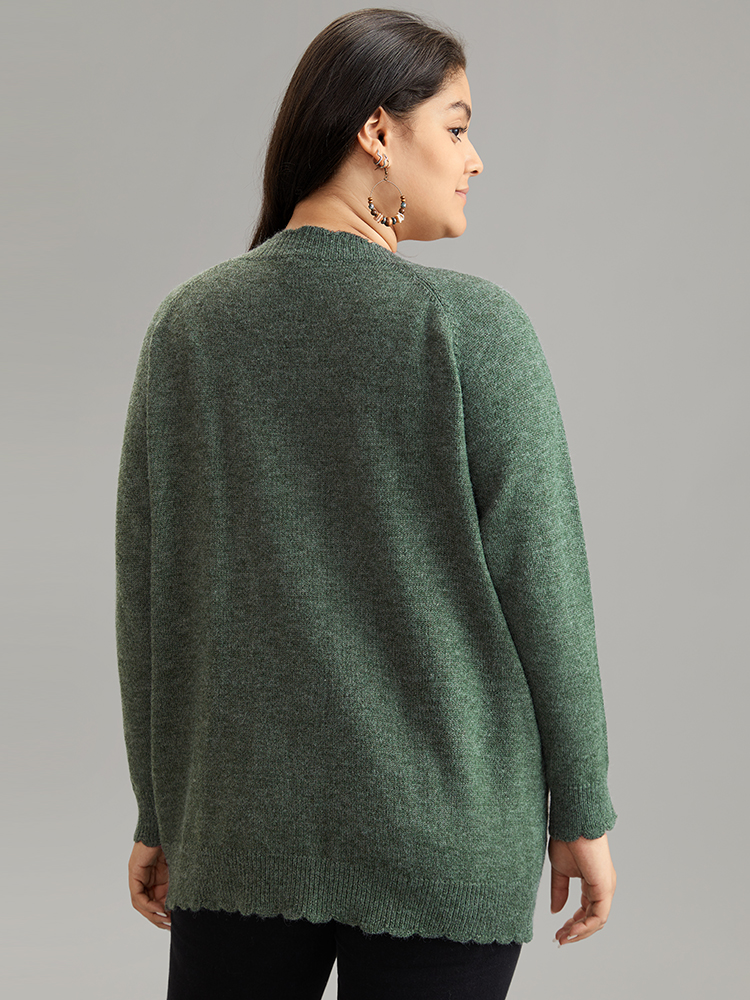 Plus Size Cardigans | Solid Cable Knit Scalloped Trim Cardigan | BloomChic 