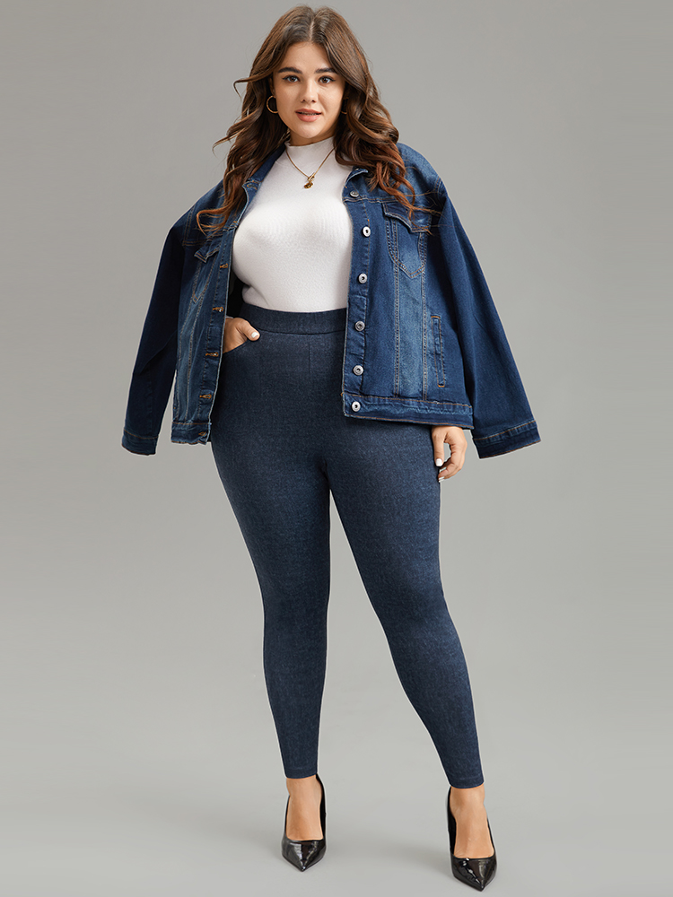 Plus Size Women Dailywear Plain Heather High stretch Skinny High Rise Pocket Casual Leggings BloomChic 