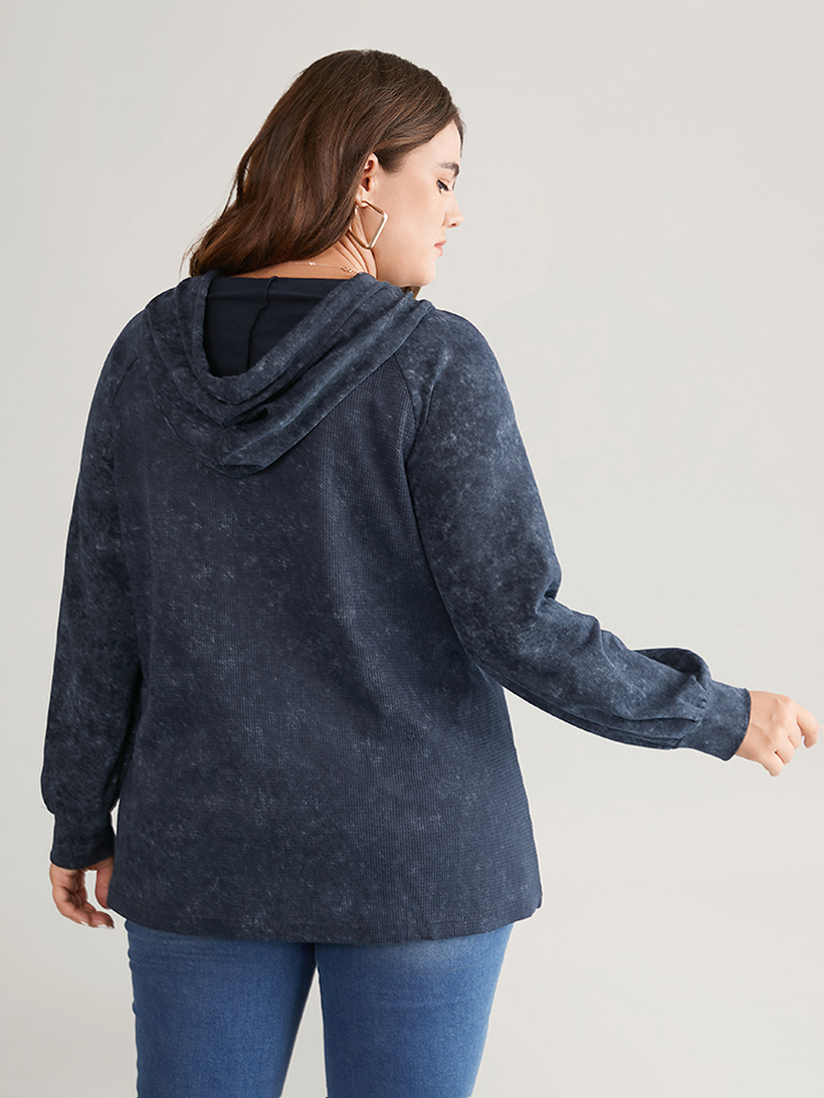 Plus Size Women Everyday Plain Waffle Knit Regular Raglan sleeve Long Sleeve Hooded Pocket Casual Sweatshirts BloomChic 