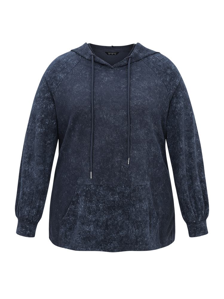 Plus Size Women Everyday Plain Waffle Knit Regular Raglan sleeve Long Sleeve Hooded Pocket Casual Sweatshirts BloomChic 