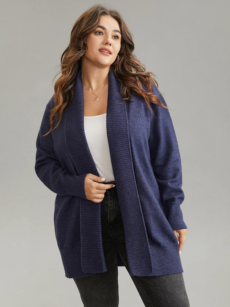 

Plus Size Anti-Pilling Solid Lapel Collar Open Front Cardigan Indigo Women Casual Loose Long Sleeve Everyday Cardigans BloomChic