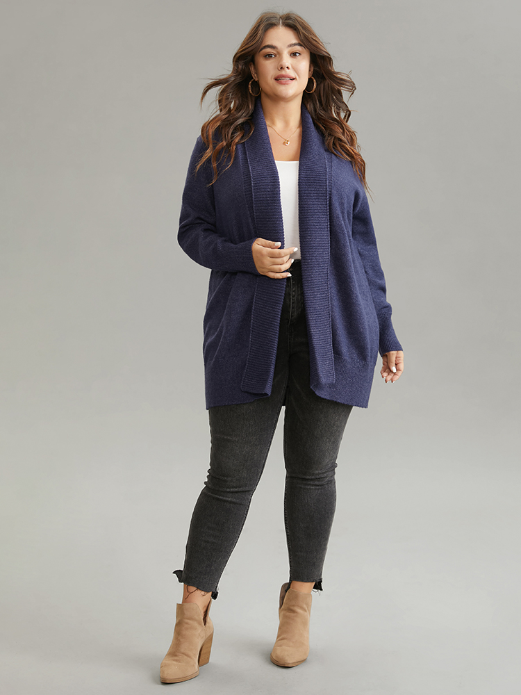 

Plus Size Anti-Pilling Solid Lapel Collar Open Front Cardigan Indigo Women Casual Loose Long Sleeve Everyday Cardigans BloomChic