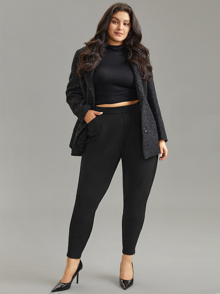 Plus Size Women Dailywear Plain Elastic Waist Mid Rise Pocket Office Pants BloomChic 