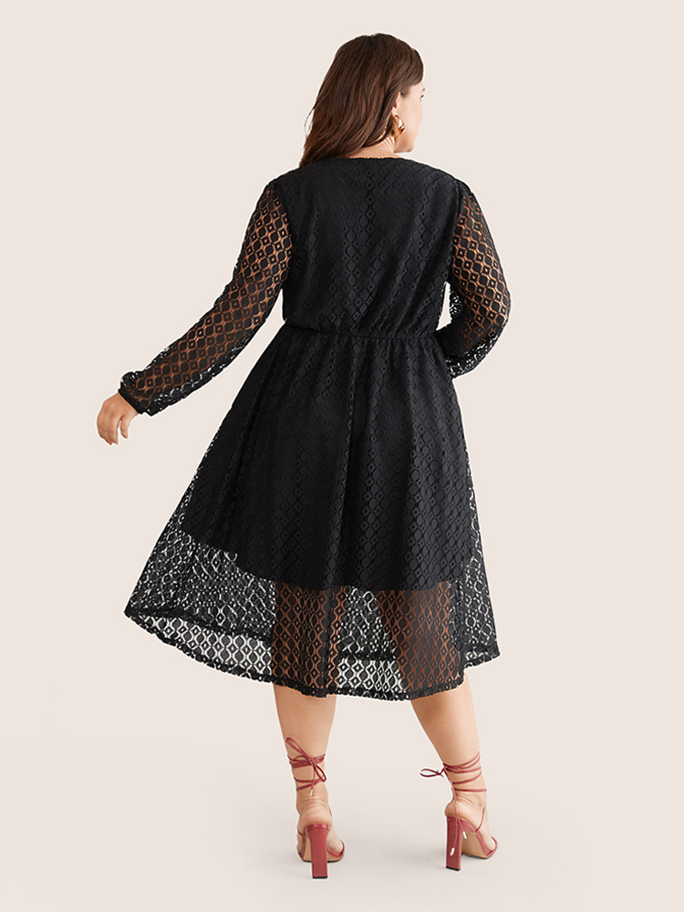 Plus Size Women Dailywear Geometric Wrap Lantern Sleeve Long Sleeve Overlap Collar Pocket Elegant Dresses BloomChic 