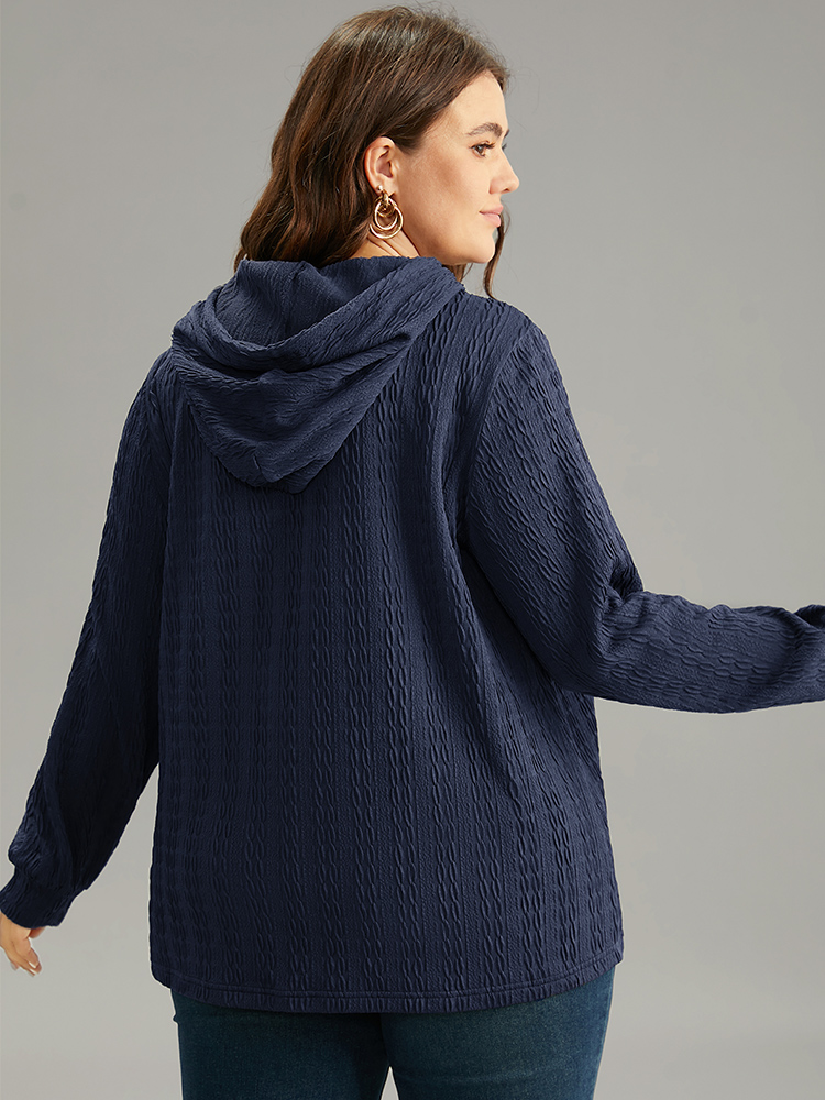Plus Size Plain Texture Hooded Jacquard Sweatshirt Women Indigo Casual Texture Hooded Dailywear Sweatshirts BloomChic 28/5X 
