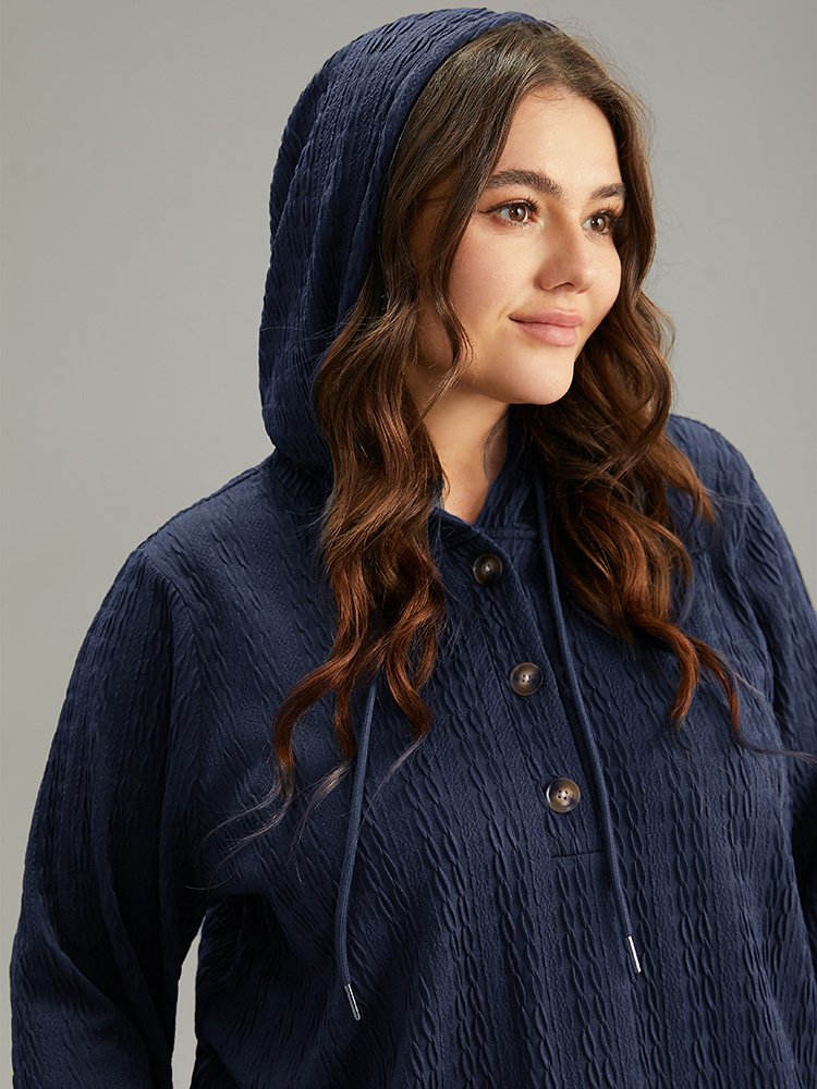 

Plus Size Plain Texture Hooded Jacquard Sweatshirt Women Indigo Casual Texture Hooded Dailywear Sweatshirts BloomChic