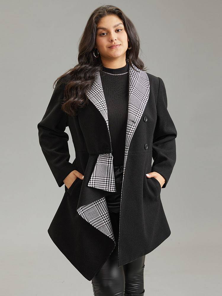 

Plus Size Patchwork Belted Button Up Asymmetrical Hem Coat Women Black Elegant Lined Ladies Dailywear Winter Coats BloomChic