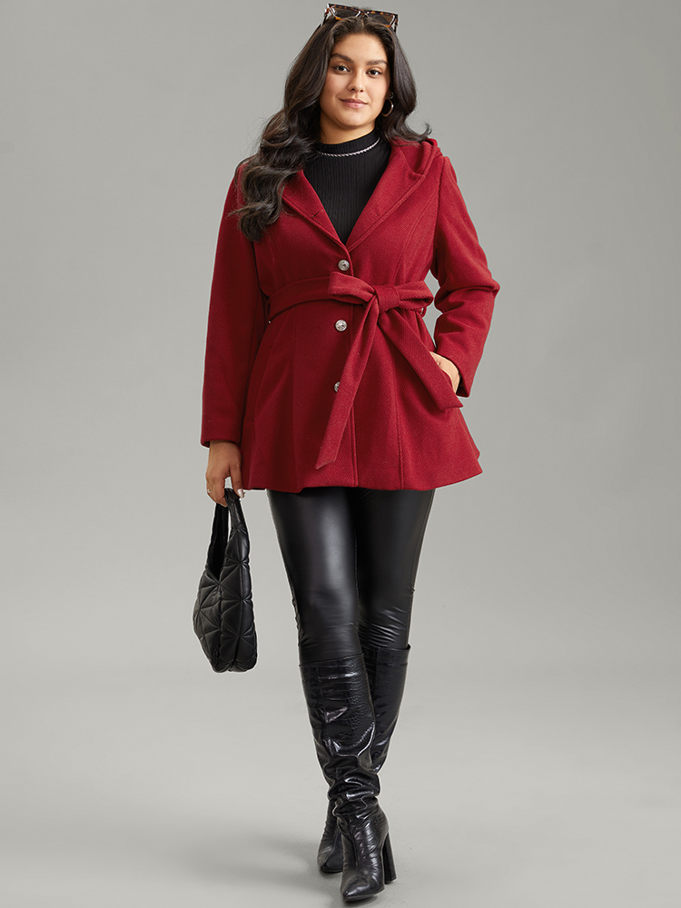 

Plus Size Solid Hooded Belted Buckle Detail Coat Women Scarlet Elegant Lined Ladies Dailywear Winter Coats BloomChic