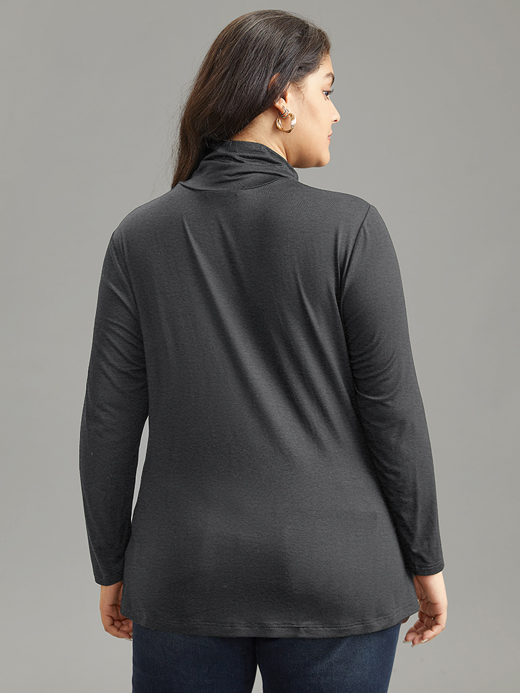 Plus Size Supersoft Essentials Solid Funnel Neck Knit T-shirt DarkGray Women Elegant Plain Plain Ruffled collar Bodycon Dailywear T-shirts BloomChic 10/M 