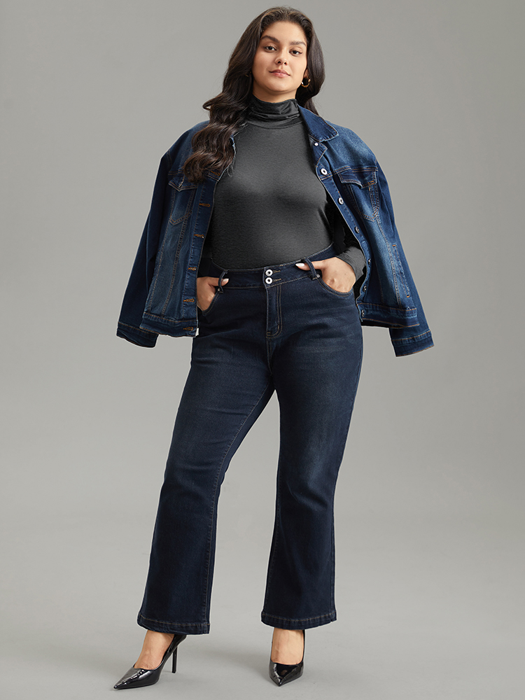 Plus Size Supersoft Essentials Solid Funnel Neck Knit T-shirt DarkGray Women Elegant Plain Plain Ruffled collar Bodycon Dailywear T-shirts BloomChic 10/M 