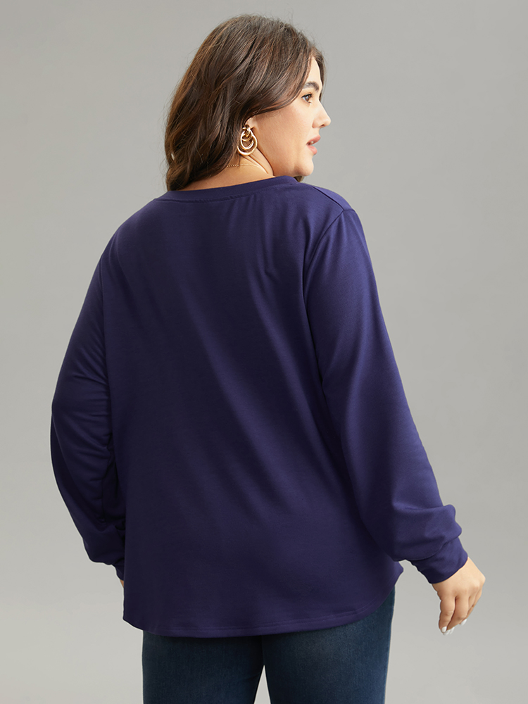 Plus Size Women Everyday Plain Pleated Regular Regular Sleeve Long Sleeve Round Neck Casual Sweatshirts BloomChic 