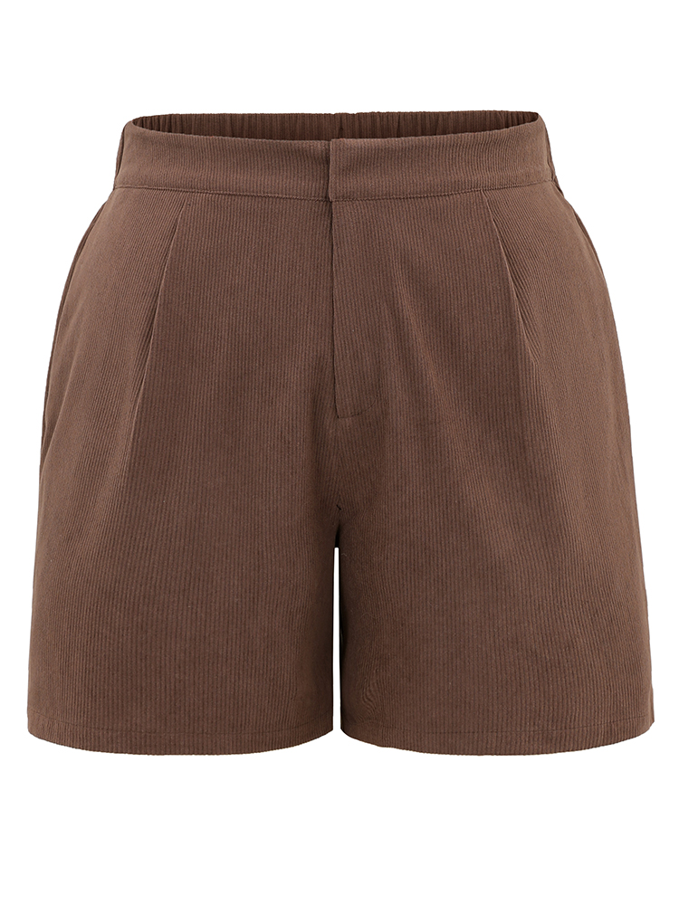 Plus Size Women Work Plain Texture High Rise Pocket Office Shorts BloomChic 