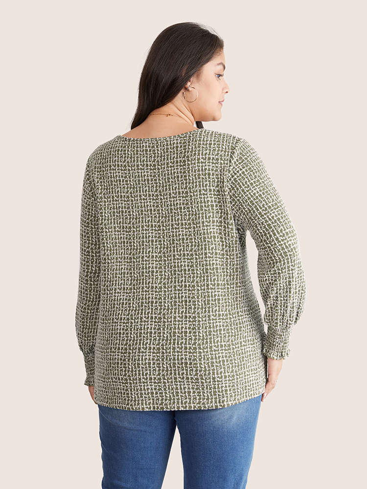 

Plus Size Rib Knit Shirred Texture V Neck T-shirt Green Women Casual Texture Plain V-neck Dailywear T-shirts BloomChic