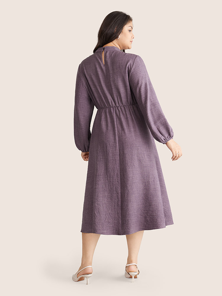 

Plus Size Static-Free Elastic Waist Twist Neck Lantern Sleeve Dress Mauve Women Office Elastic cuffs Keyhole Cut-Out Long Sleeve Curvy Midi Dress BloomChic