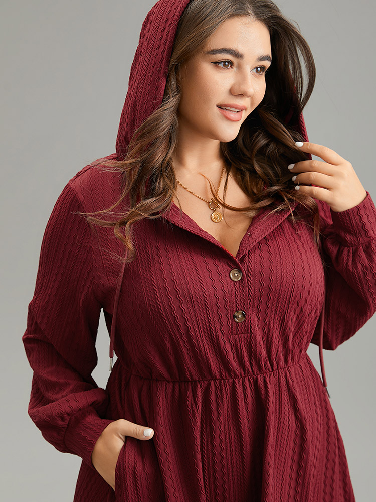 

Plus Size Solid Textured Hooded Button Up Dress Scarlet Women Texture Hooded Long Sleeve Curvy Midi Dress BloomChic