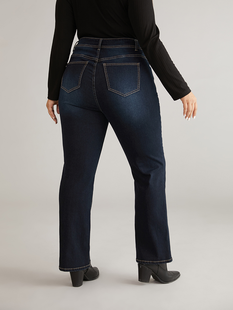Plus Size Women Everyday Plain High stretch Straight Leg Dark Wash Casual Jeans BloomChic 