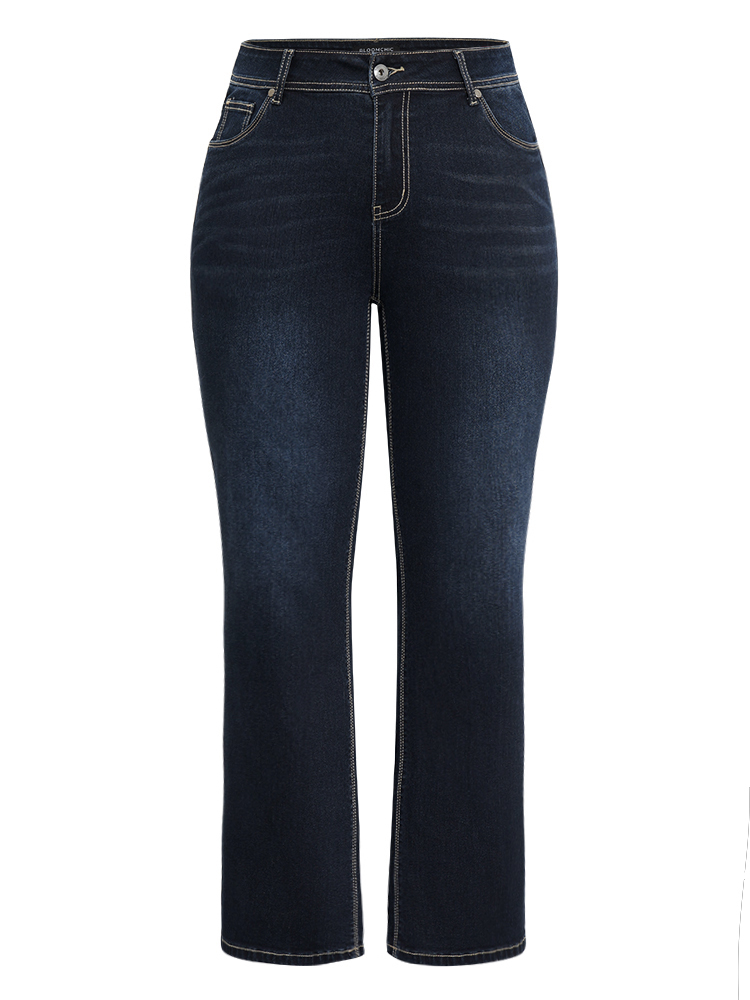 Plus Size Women Everyday Plain High stretch Straight Leg Dark Wash Casual Jeans BloomChic 