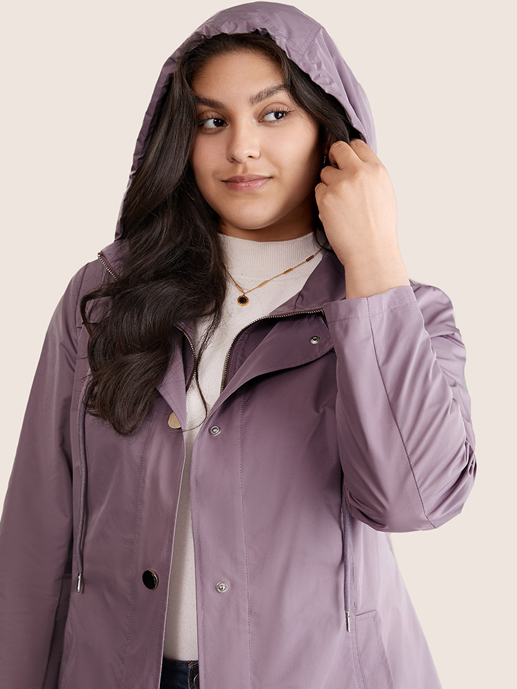 

Plus Size Hooded Belted Drawstring Zipper Coat Women Mauve Casual Plain Ladies Everyday Winter Coats BloomChic