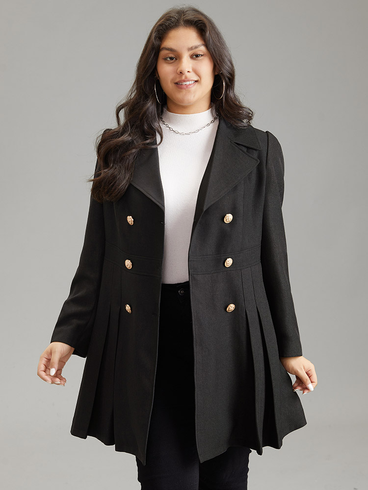 

Plus Size Double Breasted Lapel Collar Plicated Detail Coat Women Black Elegant Lined Ladies Dailywear Winter Coats BloomChic