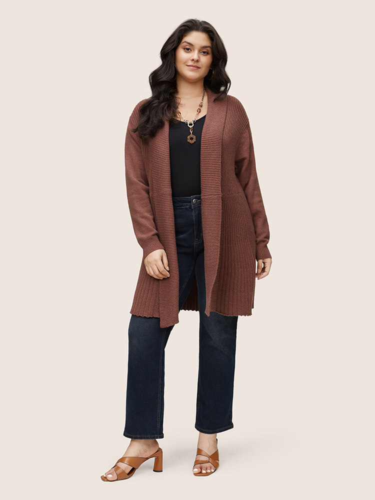 Plus Size Supersoft Essentials Lapel Collar Knit Drop Shoulder Cardigan DarkBrown Women Casual Loose Long Sleeve Dailywear Cardigans BloomChic 18-20/2X 