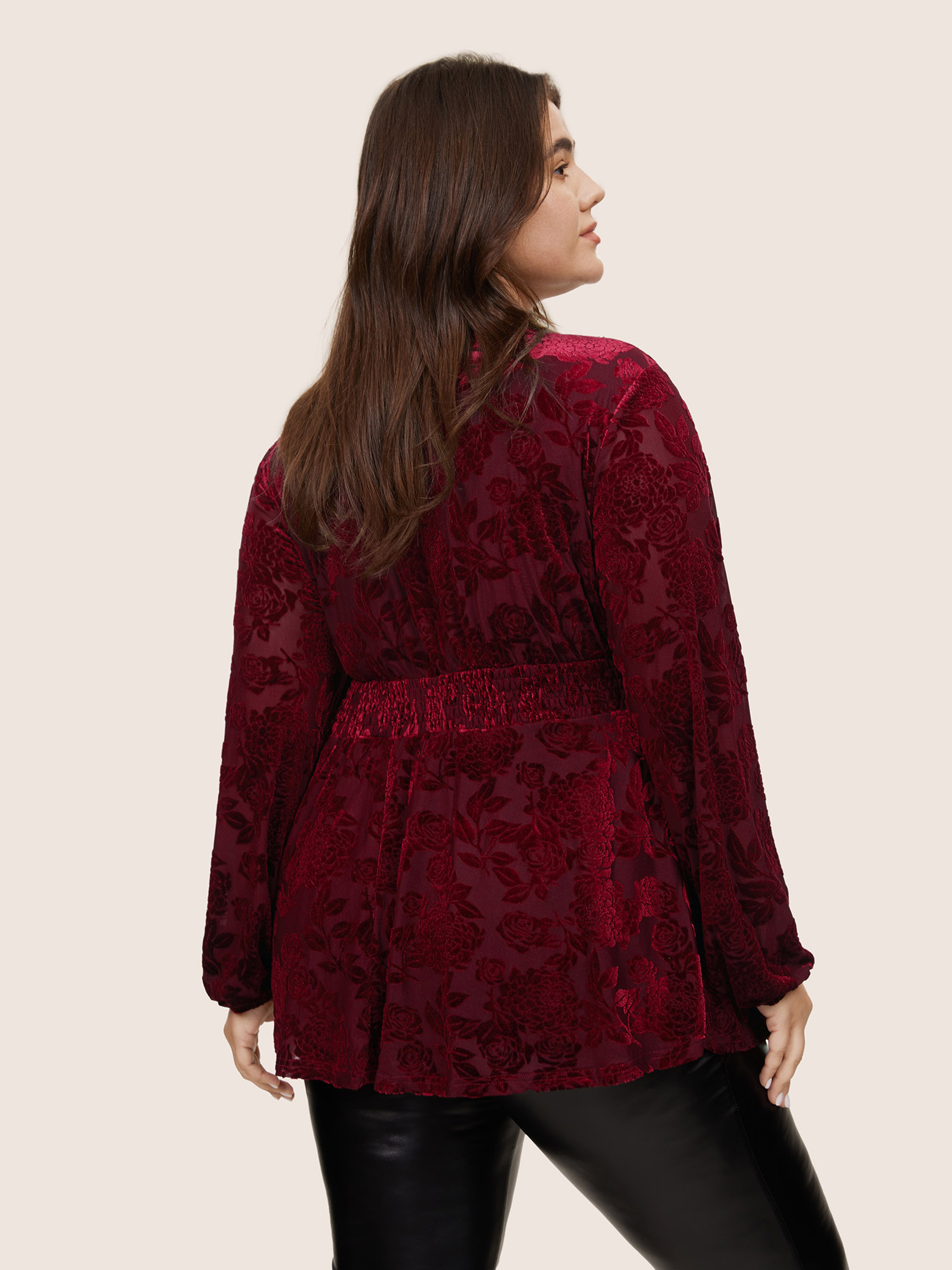 

Plus Size Scarlet Velvet Keyhole Crochet Lace Blouse Women Glamour Long Sleeve Keyhole Cut-Out Party Blouses BloomChic