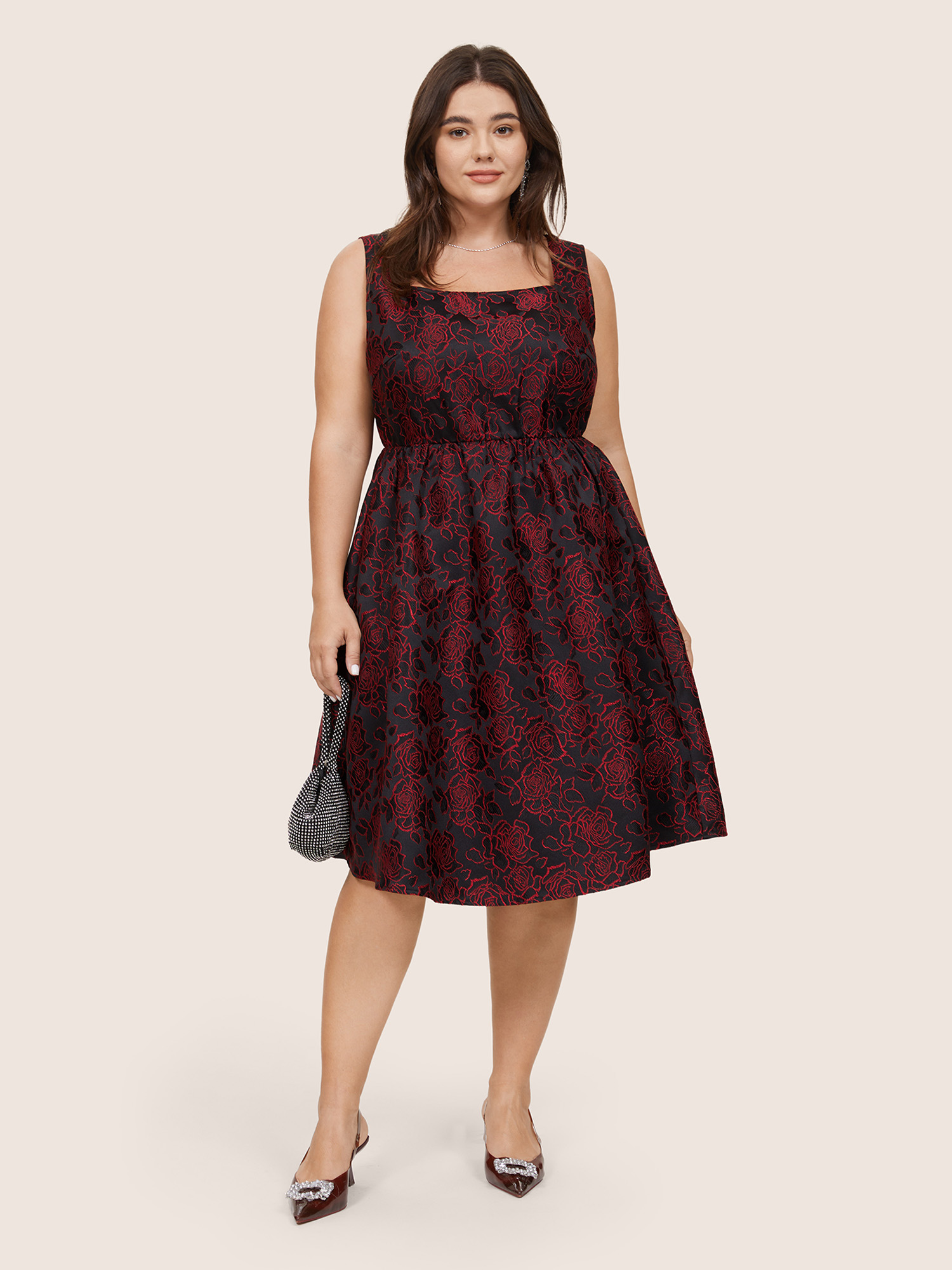 Plus Size Women Party Graphic Embroidered Sleeveless Sleeveless Spaghetti Strap Pocket Party Dresses BloomChic 
