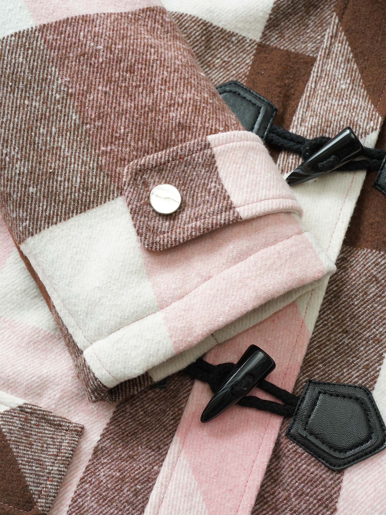 Plus Size Colorblock Contrast Fuzzy Trim Duffle Button Coat Women DustyPink Casual Lined Ladies Dailywear Winter Coats BloomChic 14-16/1X 