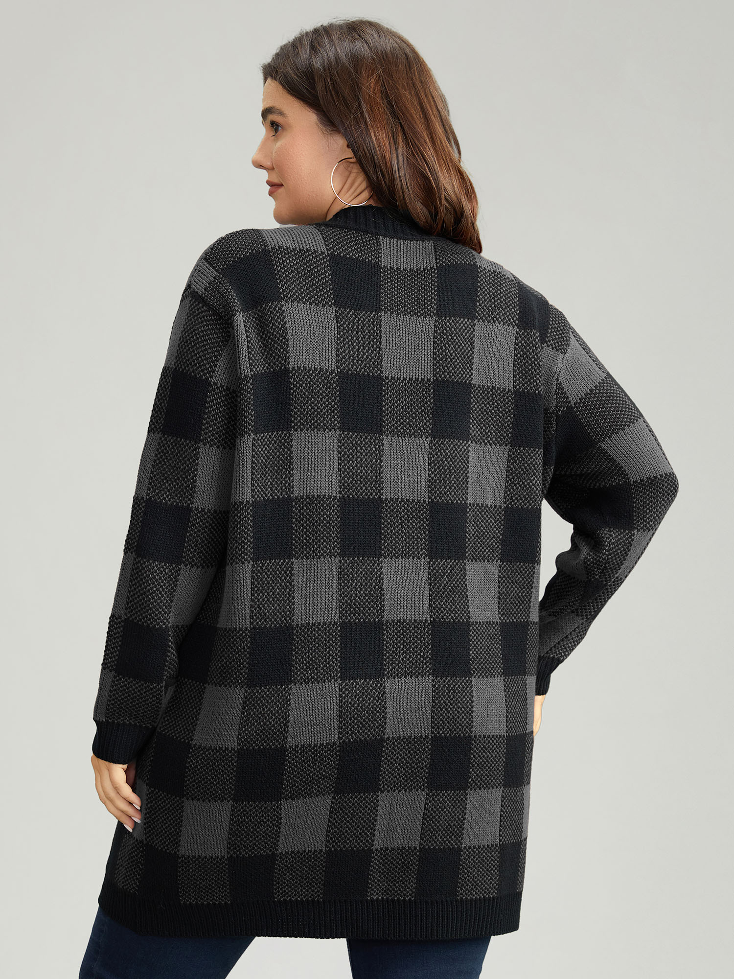 

Plus Size Plaid Patched Pocket Loose Cardigan DimGray Women Casual Loose Long Sleeve Everyday Cardigans BloomChic