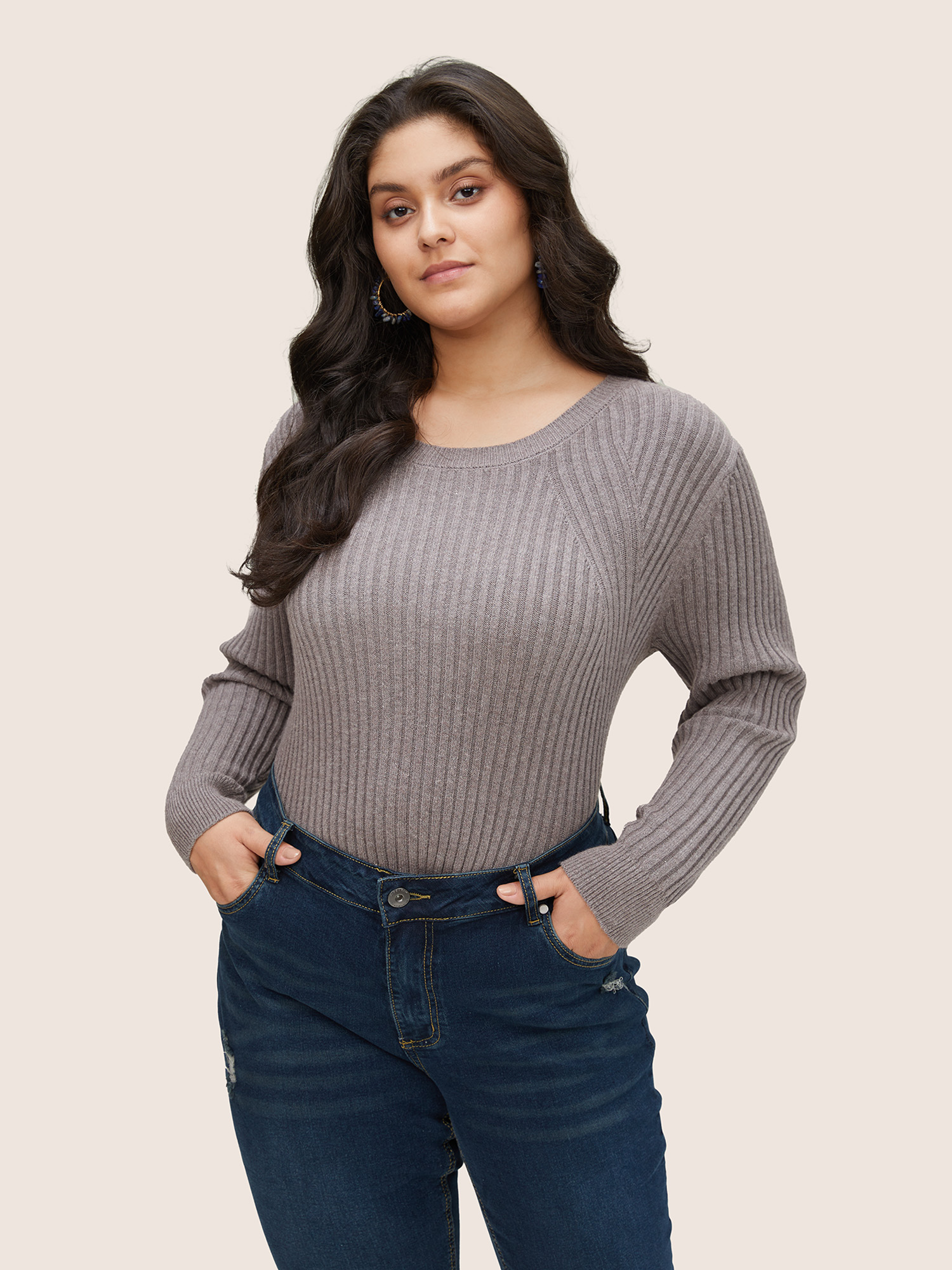 

Plus Size Supersoft Essentials Solid Texture Pullover Gray Women Basics Long Sleeve Round Neck Everyday Pullovers BloomChic