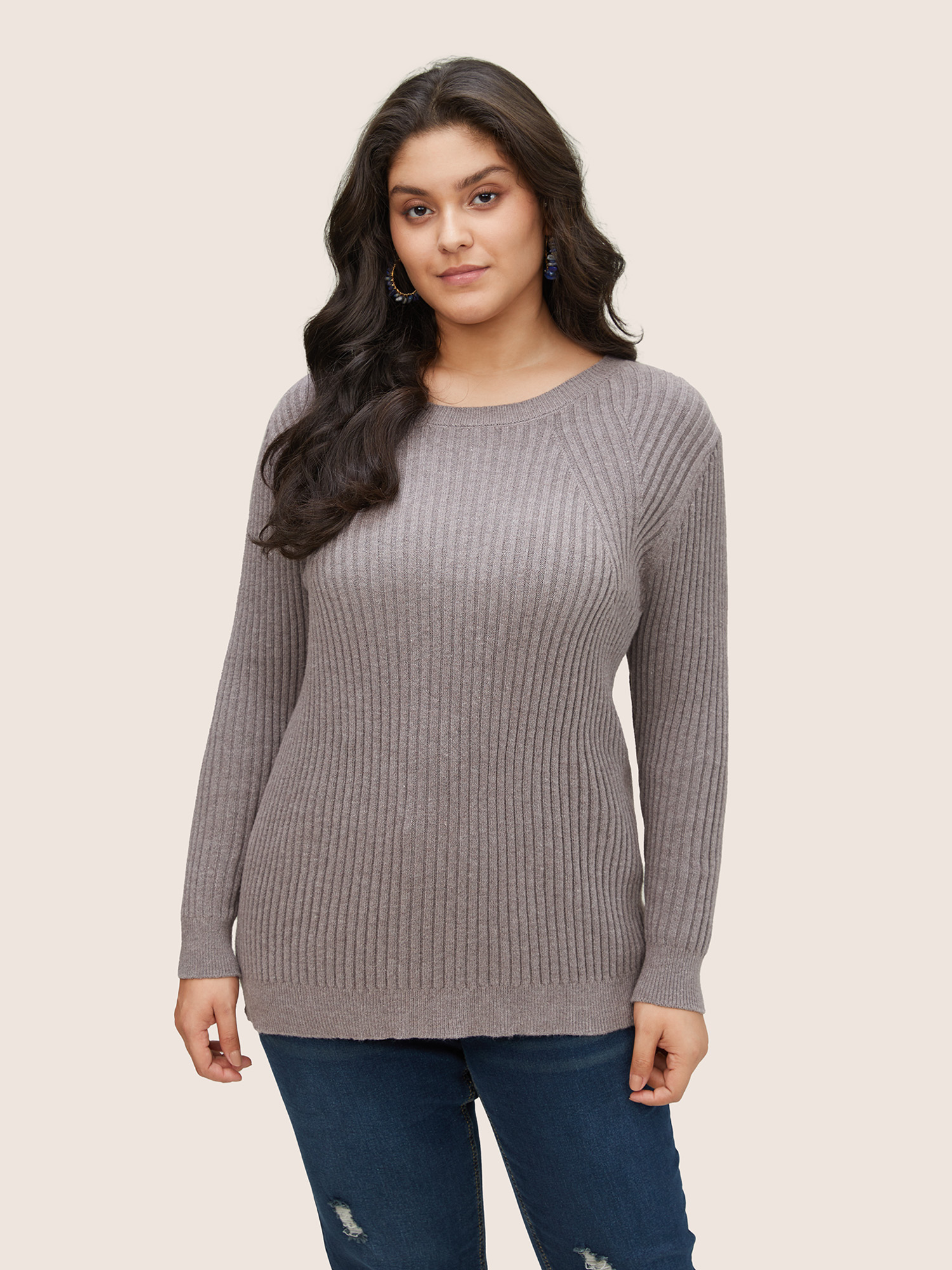 

Plus Size Supersoft Essentials Solid Texture Pullover Gray Women Basics Long Sleeve Round Neck Everyday Pullovers BloomChic