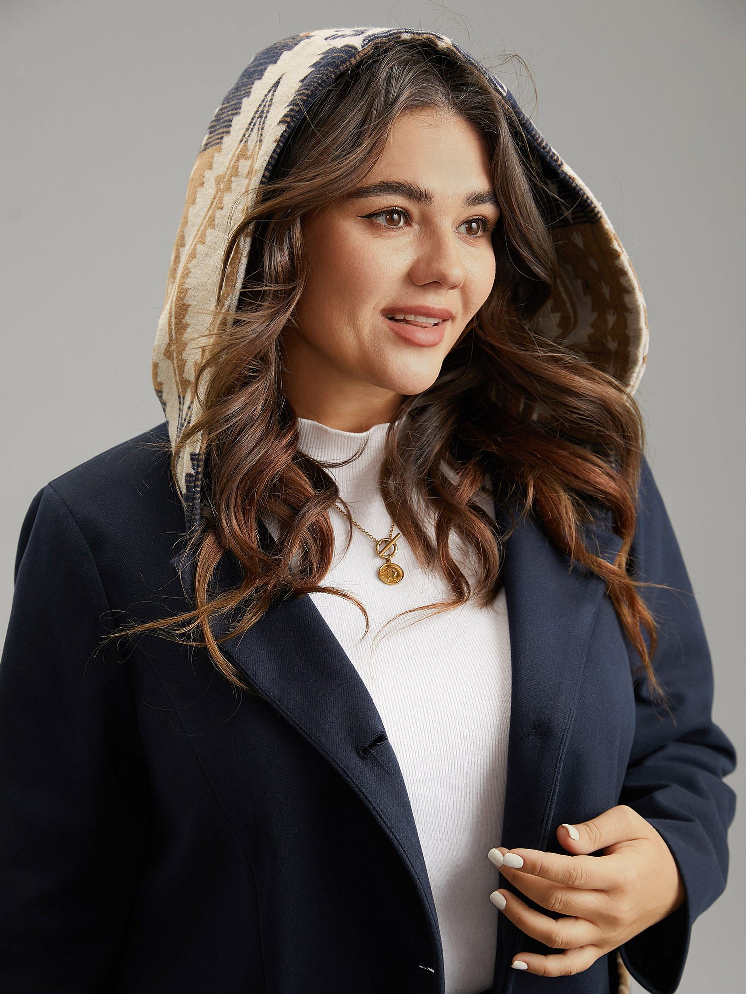 Plus Size Women Dailywear Bohemian Print Lined Pocket Elegant Coats BloomChic 